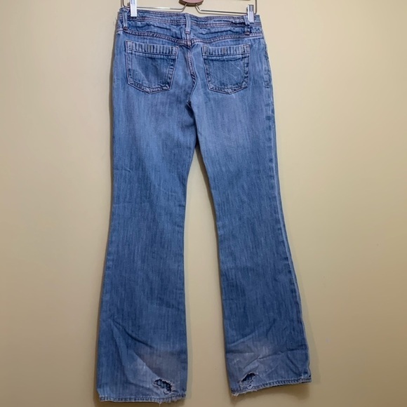 575 Denim Blue Denim Bootcut Distressed Ripped Frayed Low-rise 5 Pocket Jeans 28 - Picture 17 of 17